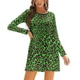 thumbnail image 1 of Pink Green Leopard Print Cool Animal Print Punk Glam Pattern Sweetheart Knot Flared Dress Fashion Design Large Size Loose Dress, 1 of 5