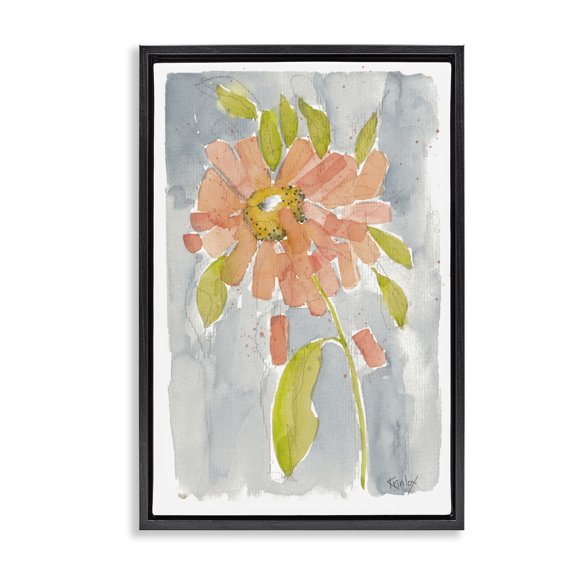 Stupell Industries Abstract Peach Dahlia Botanical & Floral Painting Black Floater Framed Art Print Wall Art, 17 x 25