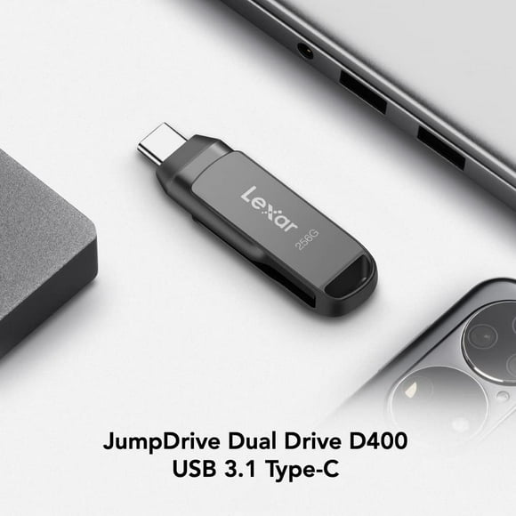 Lexar Clé USB 128 Go JumpDrive D400 USB 3.2 Type-C & Type-A pour Extension de Stockage, Sauvegarde Photo pour iPhone 15, jusqu'à 130MB/s, Boîtier en Métal & Design Pivotant, Titane (LJDD400128G-BNQNU)