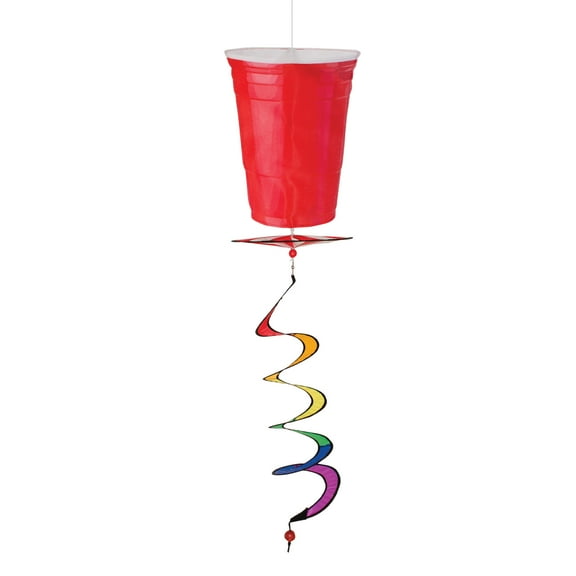 In the Breeze 1110 — It's 5 O'Clock Everywhere Red Cup Drink Spinner Sculpture — Happy Hour Hanging Wind Spinner Decoration