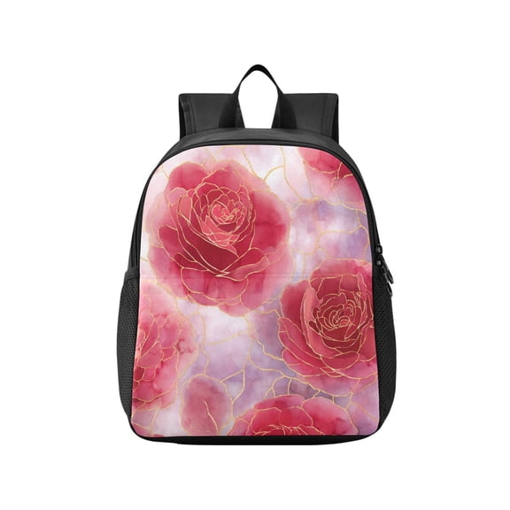 Toddler Backpack Red Gold Rose Petals Waterproof Lightweight Backpack Casual Mini Daypack for Daycare & Travel