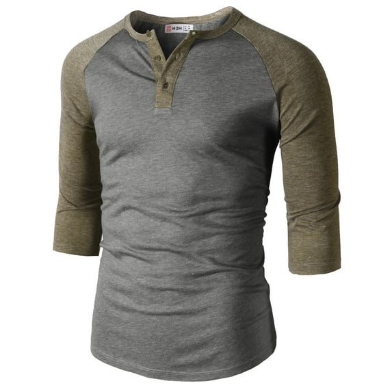 H2H Mens Casual Slim Fit Raglan Baseball 3/4 Sleeve Henley Spandex Fabric T-Shirts (CMTTS0229)