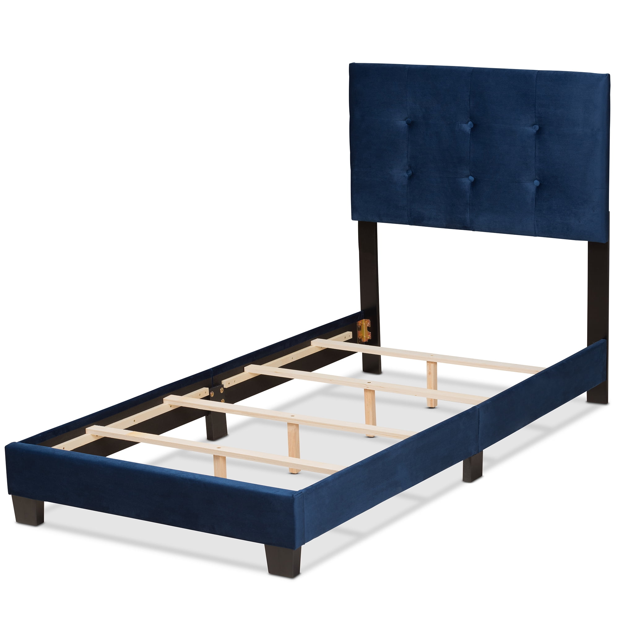Baxton Studio Caprice Contemporary/Modern Velvet Tufted Panel Bed, Twin, Navy Blue/Black