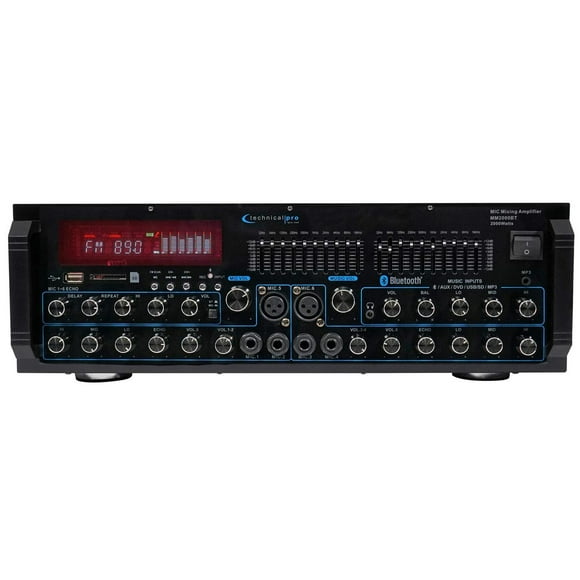 Technical Pro MM2000BT - Mezclador de micrófono con Bluetooth, Amplificador SD, USB