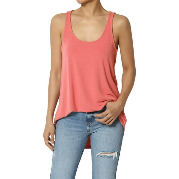 Women's Tank Tops Scoop Neck Loose Fit Summer Casual Round Hem Sleeveless Tee
