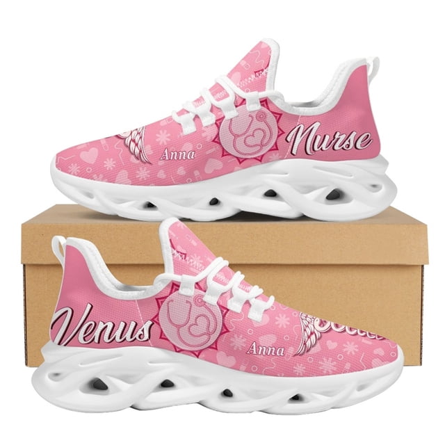 Zapatos de enfermera para mujer, color rosa, con patrón EMT EMS, zapatos de plataforma para mujer, zapatos planos de enfermería paramédica para mujer, zapatos de malla para mujer