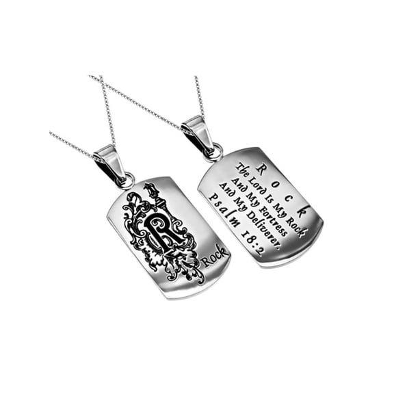 Christian Necklace for Women, Psalms 18:2 ROCK, Stainless Steel
