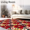 thumbnail image 2 of ODIKA 3'x5' Machine Washable Non-Slip Area Rug, Poinsettia Bloom Cluster Seasonal Throw with Velvet Finish High Traffic Rug with Pad, Red, 610325, 2 of 8