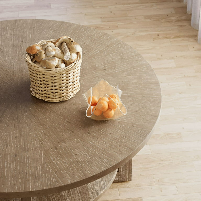 Bleached wood round coffee table deals