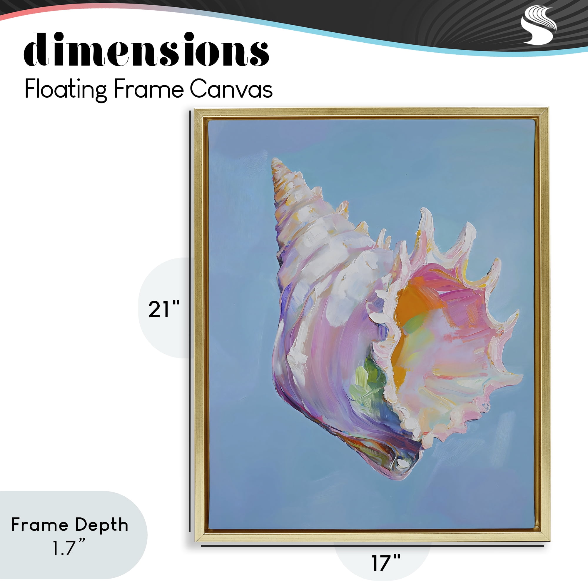 Stupell Industries Pastel Hued Conch on Blue Gold Framed Floater Canvas Wall Art, design by The Prints Vibe