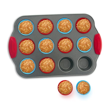 Boxiki 12 Cup Nonstick Silicone/Steel Mini Muffin Pan, 1.5 in Diameter Cups 6 Pieces