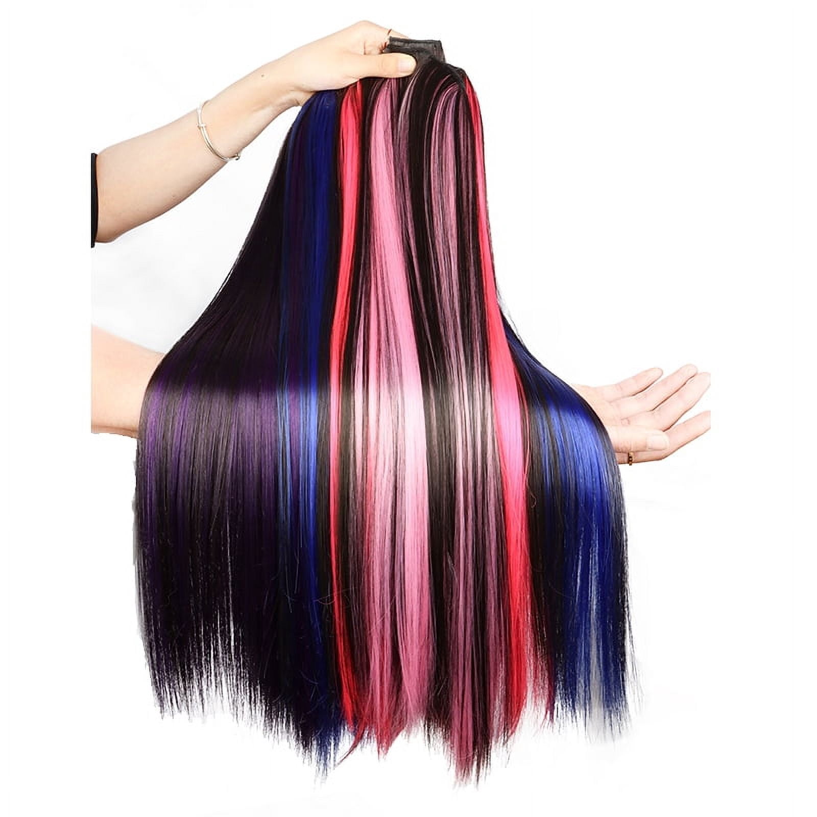 24Inch Synthetic One Piece Clip in Hair Extension Long Straight Ombre Brown Red Pink Hairpiece for Women