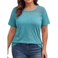 thumbnail image 3 of WellSize Women Plus Size Blouses Dressy Lace Crew Neck Tops Casual Short Sleeve Summer Shirts, 3 of 7