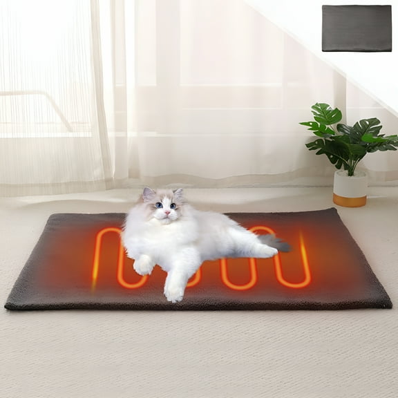 LAMIRO Self-Warming Pet Mat for Cats & Dogs - Thermal Heated Bed Pad, Indoor/Outdoor Use, Non-Slip Bottom, Washable Polyester, Gray, No Electricity Needed