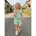 thumbnail image 6 of BemeyourBBs 2Pcs Toddler Baby Girls Summer Outfits Cute Infant Girls Summer Sleeveless Doll Collar Plaid Print Vest Tank Tops and Elastic Waist Shorts Set, 6 of 9
