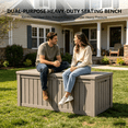 thumbnail image 4 of Decksplore 120 Gallon Resin Deck Box with Gas Struts, Lockable Outdoor Patio Storage Box, Tan, 4 of 11
