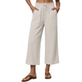 thumbnail image 3 of Lumtrix Womens Cotton Linen Wide Leg Pants Casual Zipper Front Summer Cropped Trousers Dressy Pants with Pockets Beige XL, 3 of 7