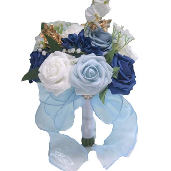 RUINIXCW Artificial Wedding Flowers Bouquets for Bride Bridal Bouquet Bridesmaid Bouquet Prom Bouquet 9.06 x 7.87inch Faux Roses Bouquets with Ribbon Pearl Fake Flowers Arrangements Anniversary