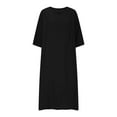 thumbnail image 4 of Cagogo Ladies Plus Size Linen Cotton Short Sleeve Wedding Guest Dresses Under $5 Summer V Neck Tunic Flowy Swing Tshirt Maxi Long Aline Sundress Sexy Black Work Dresses, 4 of 9