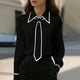 thumbnail image 1 of Ounisa Women's Bow Tie Neck Long Sleeve Buttton Cuff Chiffon Elegant Blouse, 1 of 6