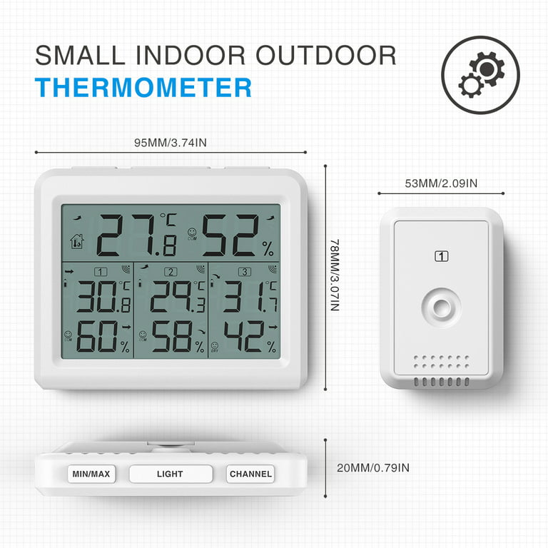 Oria Indoor Outdoor Thermometer with 3 Wireless Sensors, Digital Hygrometer Thermometer, Gray, Size: One Size