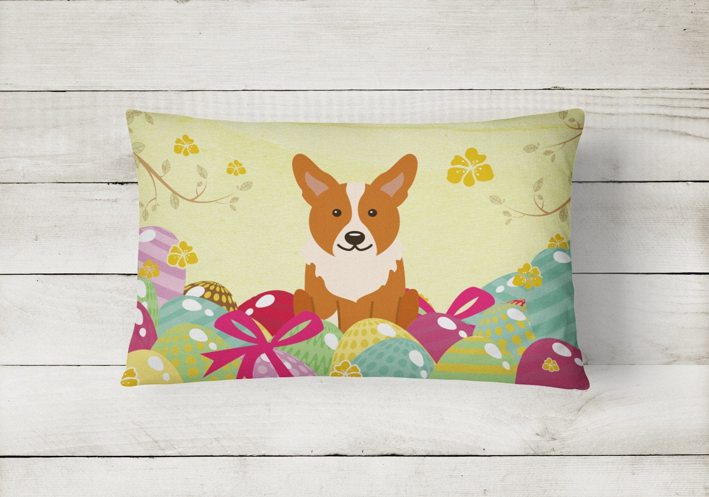 Carolines Treasures BB6100PW1216 Easter Eggs Corgi Canvas Fabric Decorative Pillow, 12H x16W, multicolor