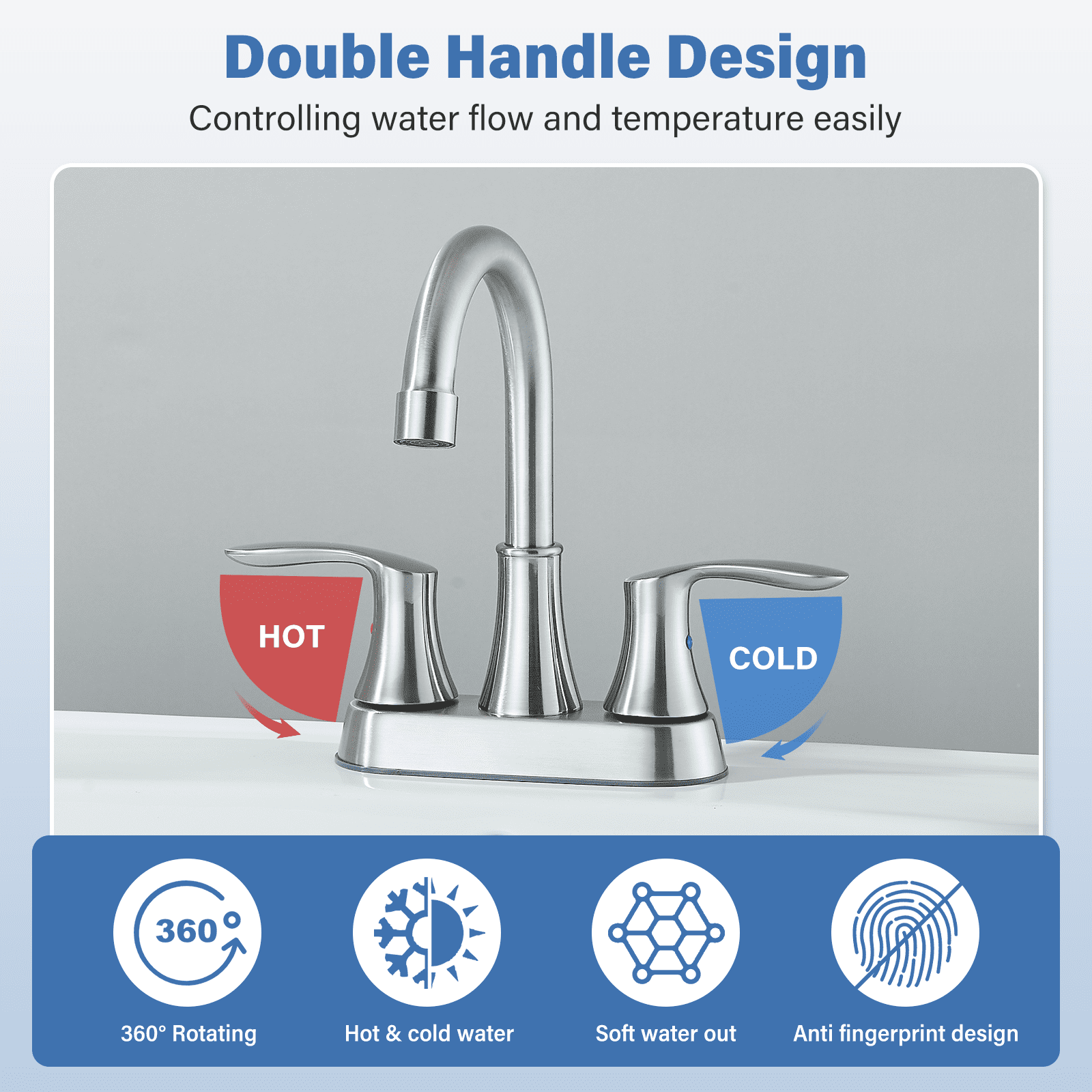 Zovajonia 4 Inch 2 Handle Centerset Lead-Free Modern Bathroom Faucet, 360 Swivel Spout 2-3 Hole RV Bathroom Vanity Sink Faucet with Pop Up Drain and Water Supply Lines Brushed Nickel
