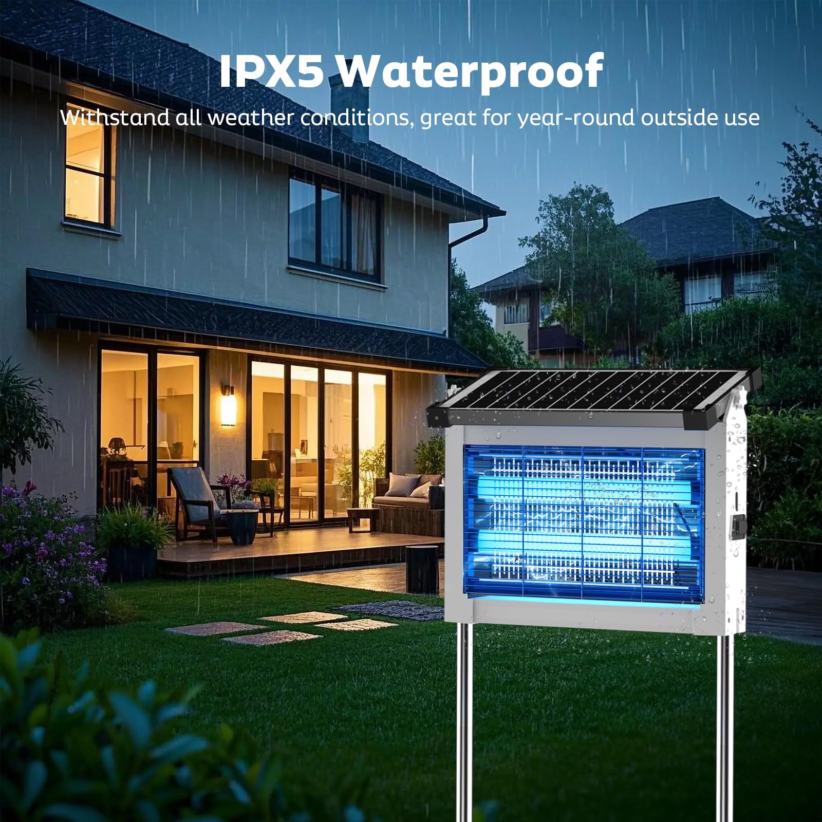 Solar Zapper Outdoor  Mosquito Waterproof Electric Fly Rechargeable Killer Lamp With 10w Panel 4500v Cordless For Backyard Patio Garden Rv Camping