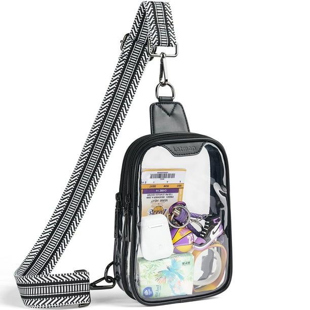 Bolsa transparente LATMAP con doble cremallera aprobada por el estadio, bandolera negra