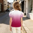 thumbnail image 5 of Atogsazn Kids Girls Gradient T-shirt Casual Summer Puff Sleeve Pullover Loose Fit Tshirt Basic Tee Tops Hot Pink 14-15 Years Fashion, 5 of 8