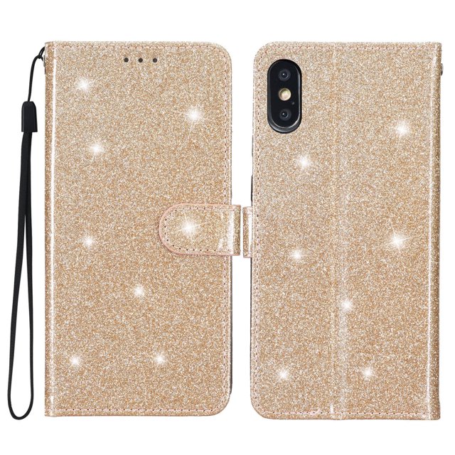 Compatible with iPhone XS Max Sparkling Glitter Wallet Case with Card Pocket Flip Cover
