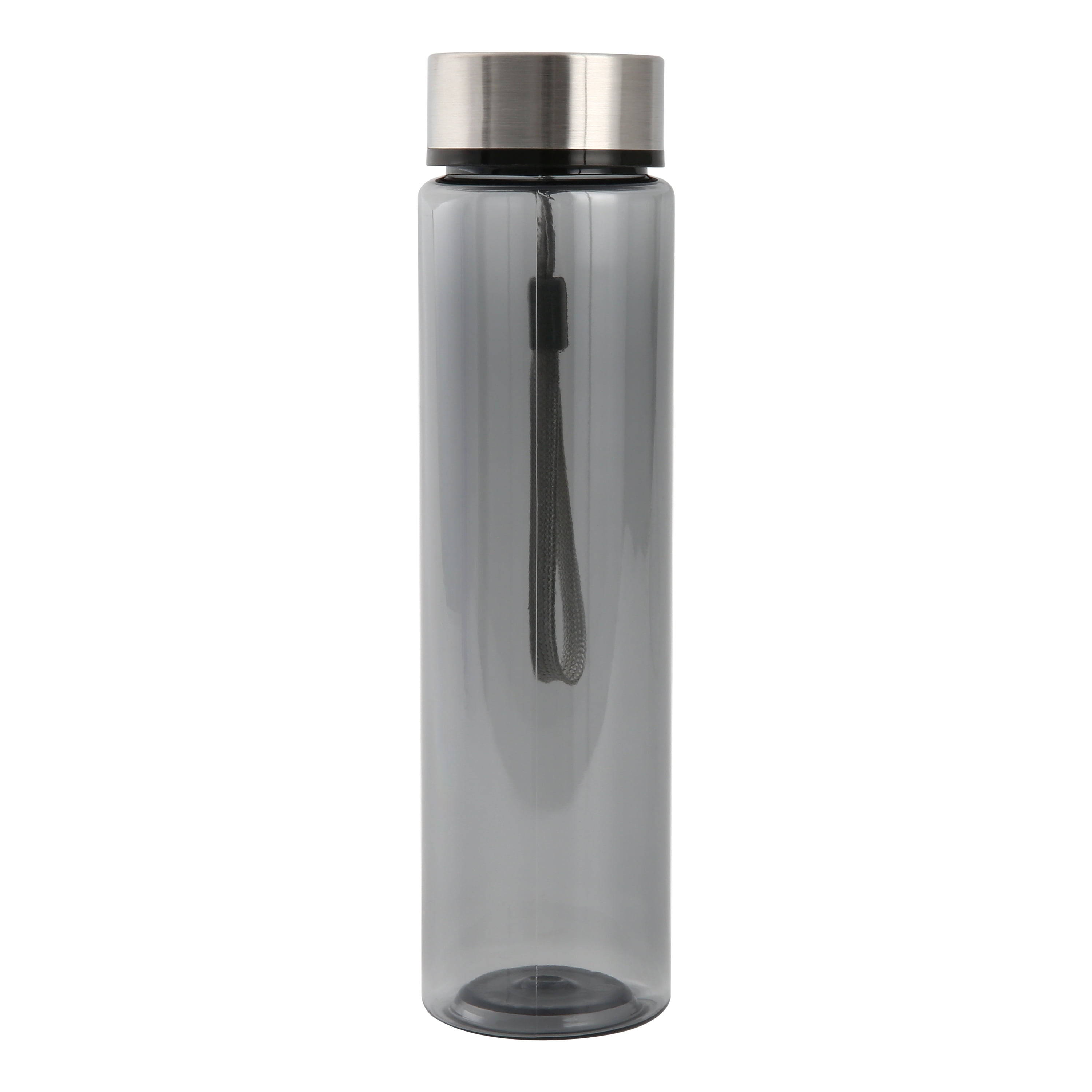 Mainstays 18oz Plastic Black Water Bottle Stainless Steel Screw Cap Lid with Strap, 1 Each Included