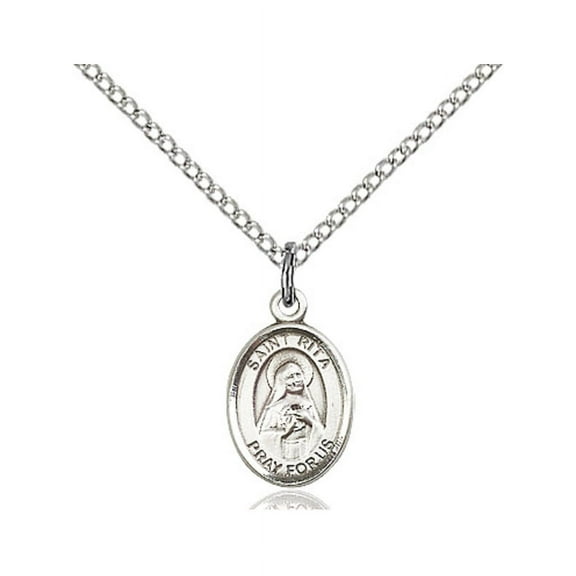Sterling Silver St. Rita of Cascia Pendant 1/2 x 1/4 inches with Sterling Silver Lite Curb Chain