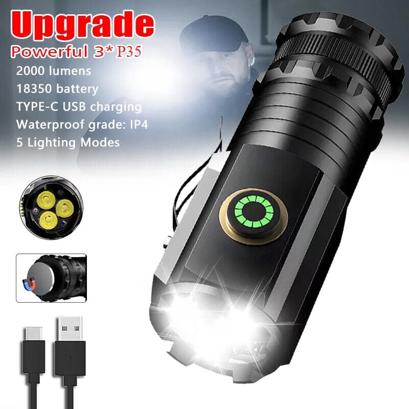 2PCS LED Super Bright Flashlight Rechargeable Powerful Portable Tactical TorchFlashlight Outdoor Camping Hiking Travel Emergency Light Work Light