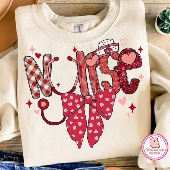 Nurse Valentine Sweatshirt, Glitter Heart Coquette Nurse Pullover, Cute Pink Valentine’s Day Sweater for Nurses, Brushstroke Medical Shirt
