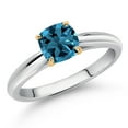 thumbnail image 2 of Gem Stone King 925 Silver and 10K Yellow Gold London Blue Topaz Engagement Ring for Women (0.66 Cttw, Cushion 5MM, Gemstone November Birthstone, Size 8), 2 of 4