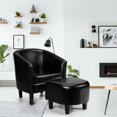 thumbnail image 4 of Gymax Moderne Accent Baignoire Chaise&Ottoman Ensemble Cuir Rembourré Canapé Simple Chaise Noir, 4 of 10