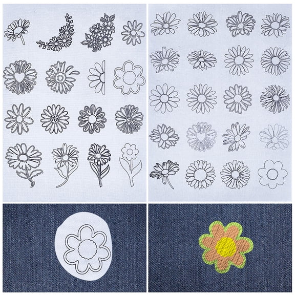 Daisy Flowers Water Soluble Embroidery Stabilizers Hand Sewing Stick and Stitch Transfers Paper Wash Away Pre-Printed Self