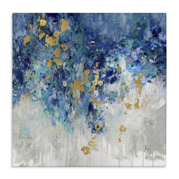 Stupell Industries Contemporary Abstract Blue Gold Paint Canvas Art, 17 x 17, by Nikki Robbins
