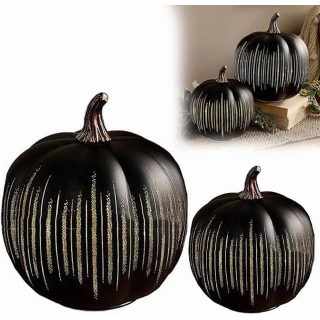 Starry Night Glass Pumpkins, Twinkle LED Light Pumpkins, Halloween Pumpkin Night Light, Set of 2 with Built-In Timer, One-Button Control, Perfect for Bedroom, Hallway & Home