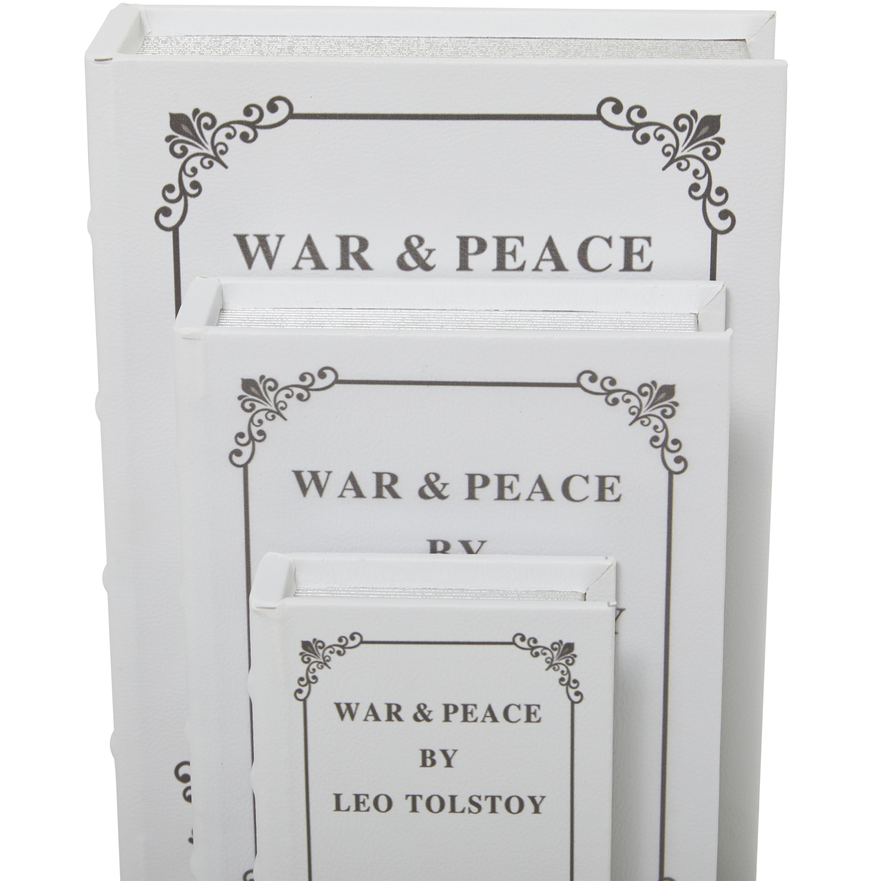 DecMode Faux Book Light Gray Faux Leather Decorative Box, 3 Count