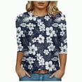 thumbnail image 4 of Towmus T Shirts for Women Graphic Crew Neck Ladies Tops 3/4 Sleeve Floral Print Summer Tops Loose Fit Pullover Shirt Lightweight Blouse for Women, 4 of 4