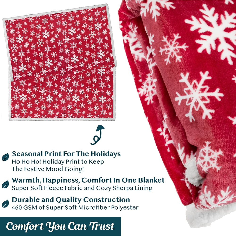 PAVILIA Premium Christmas Sherpa Throw Blanket | Red Snowflake Decoration, Fleece, Plush, Warm, Cozy Reversible Microfiber Holiday Blanket | Christmas Gift - 60 x 80 Inches