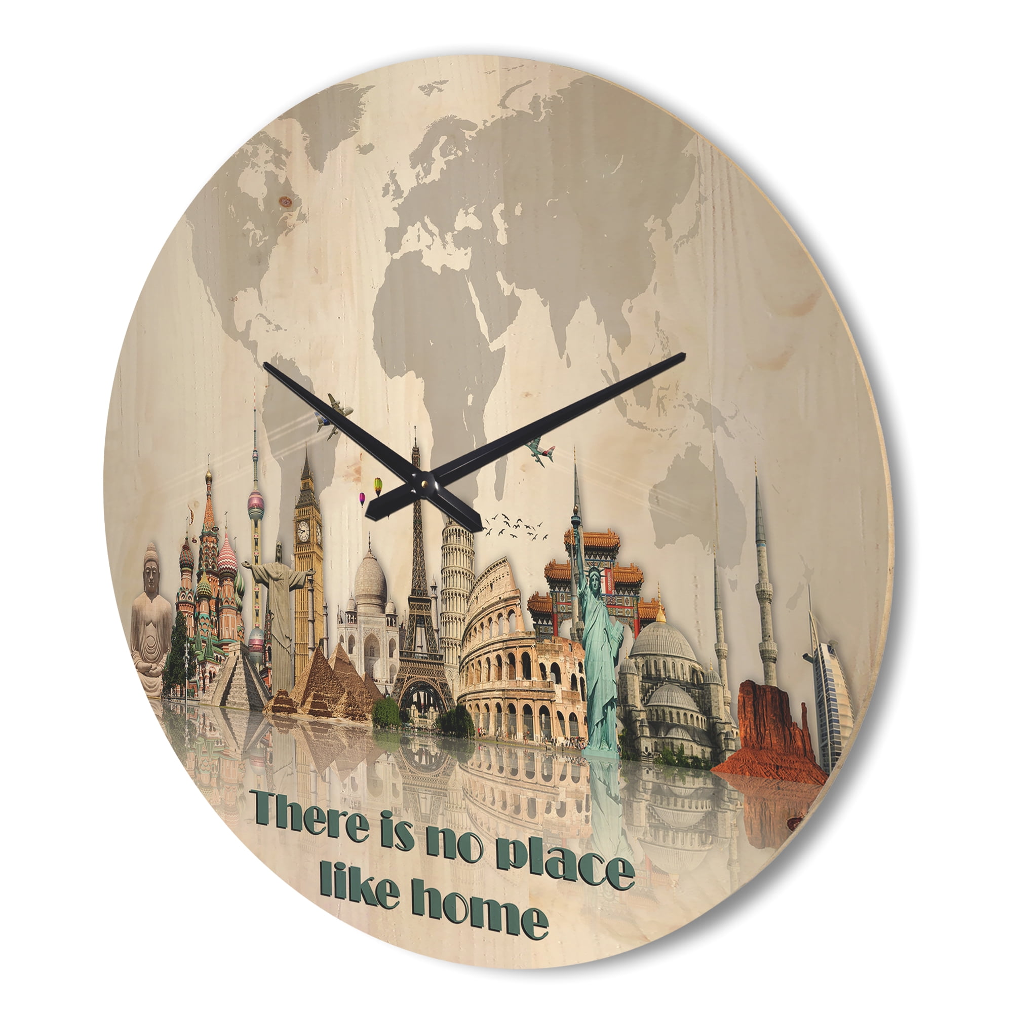 Designart 'There Is No Place Like Home World Monuements' Vintage Wood Wall Clock