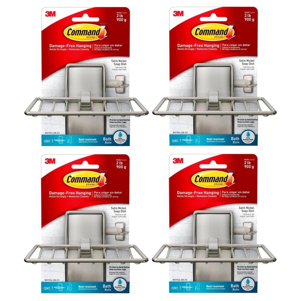 3M BATH34 Command Bath Soap Dish Holder Adhesive Holds 2lb Satin Nickel