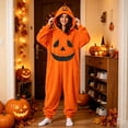 thumbnail image 4 of Halloween Pumpkin Pajamas for Women and Men, Matching Flannel Onesie Jumpsuit with Jack-o-Lantern Hood, Cozy Oversized Fit Loungewear Costume for Couple, Halloween Party and Seasonal Wear, 4 of 6