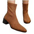 thumbnail image 4 of Women Pointed Toe Block Mid Heel Ankle Boots Faux Suede Fashion Winter Short Boots Solid Color Versatile Indoor Outdoor Daily Casual Boots US Size 4.5 To 8.5 Brown, 4 of 9