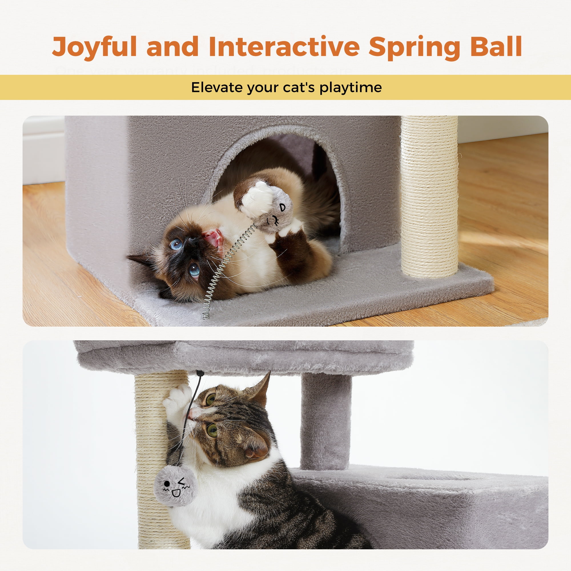 PEQULTI 31.5" Modern Cat Tree Tower with Dual Large Condos for Kitten ＆ Medium Size Cat Light Gray