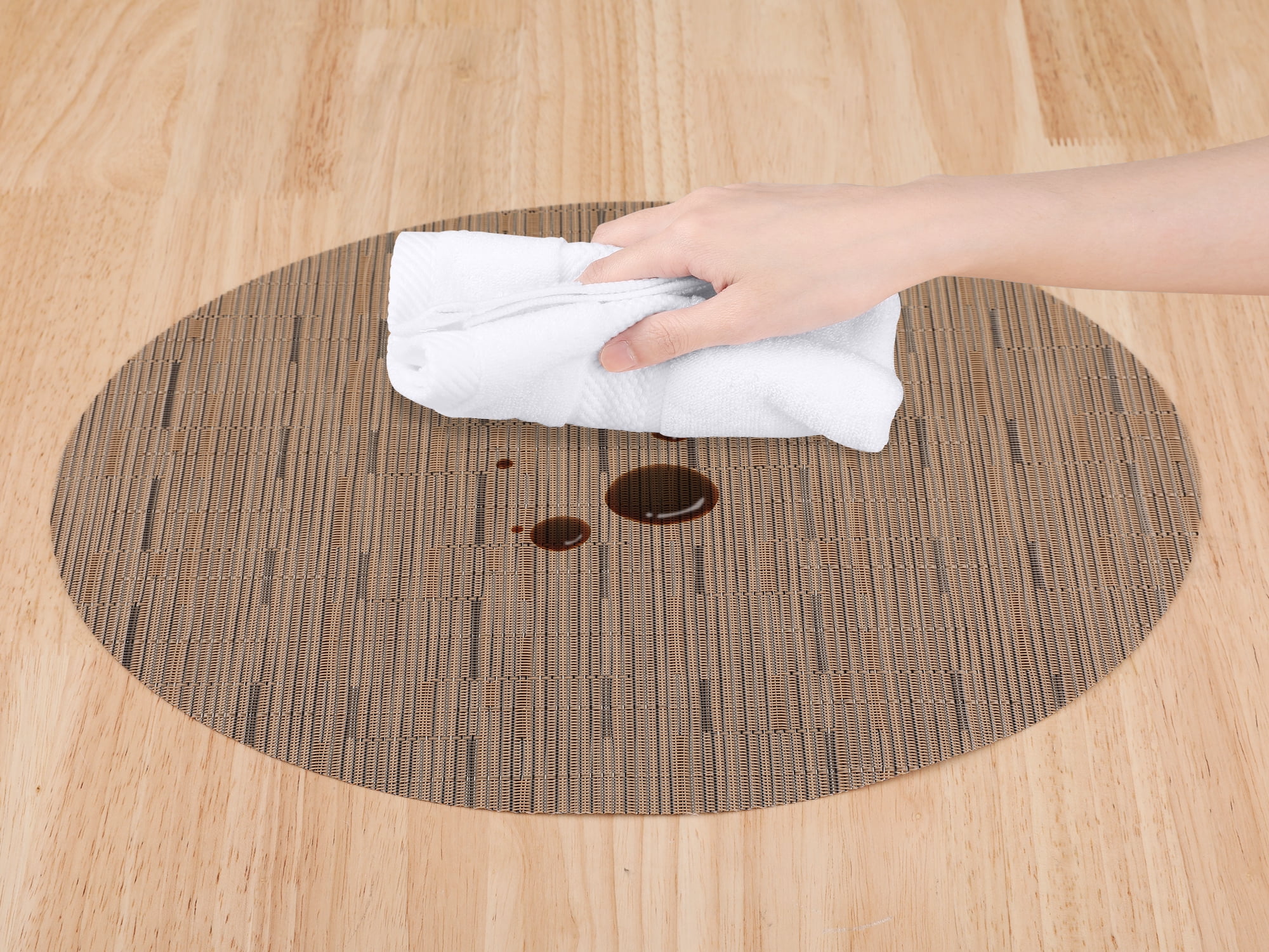 REGALWOVEN Placemats Set of 6 Oval Placemats for Kitchen Dining Table Decor Table Placemats Wipeable Table Mat Light Brown 18*12.5Inch