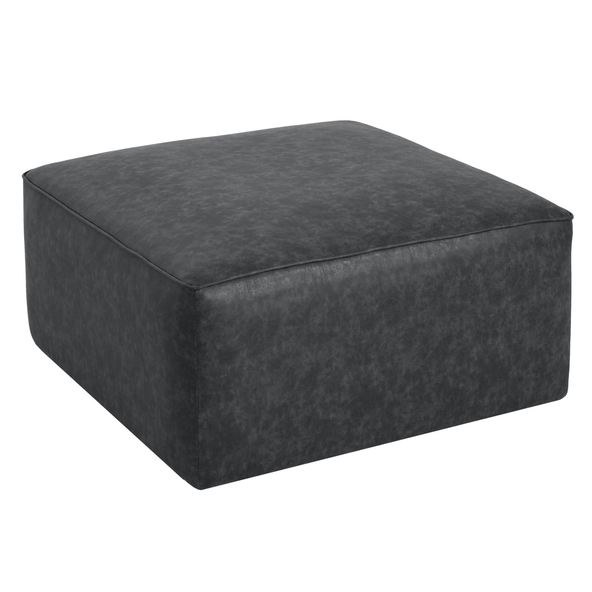 Upholstered Square PU Leather Ottoman, Black